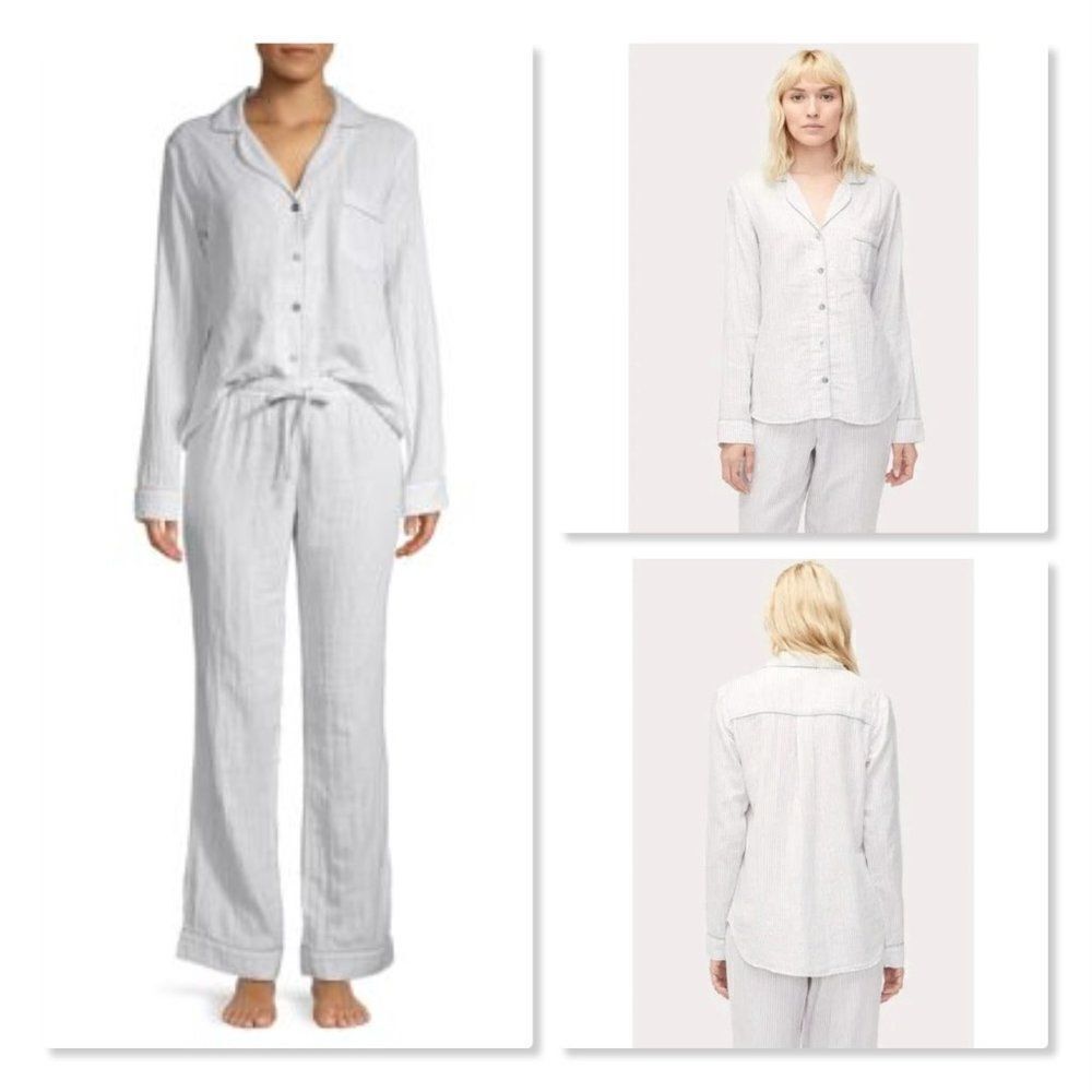 🌹 UGG 🌹 Raven Cotton Flannel Striped Pajama Set - [XL in Light Blue + White]